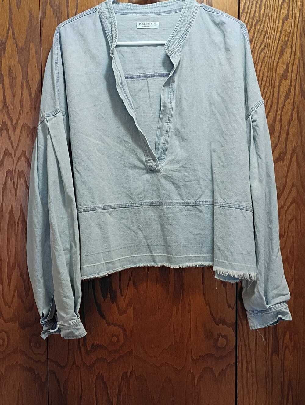 Washed Light Blue Pullover Shirt - Relaxed Womens Top